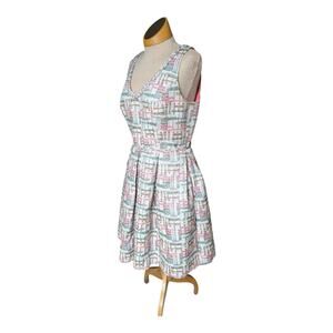 Trina Turk Linda White Rainbow Jacquard Woven Fit and Flare Knee Length Dress 8